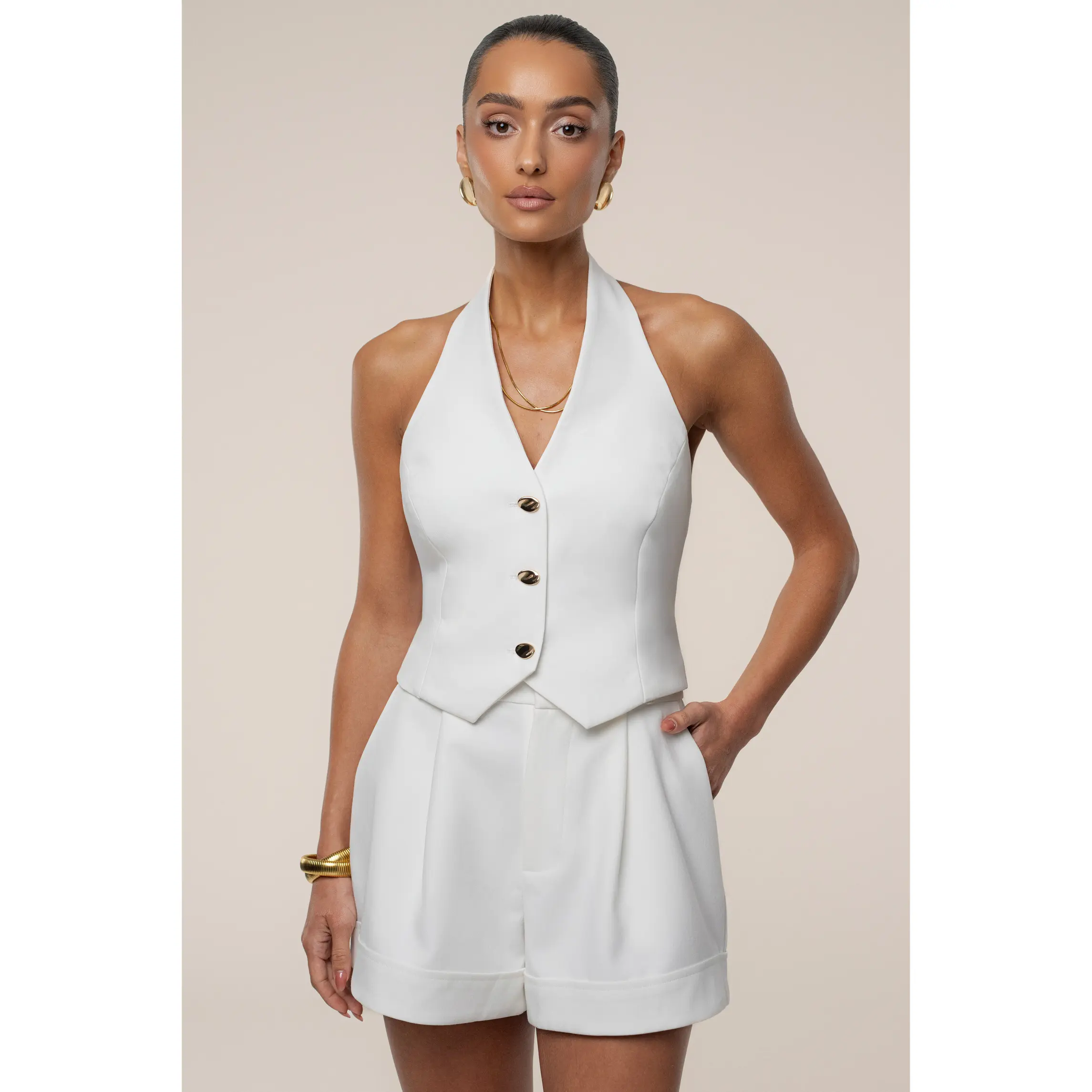 Ivory Luxe Halter Vest