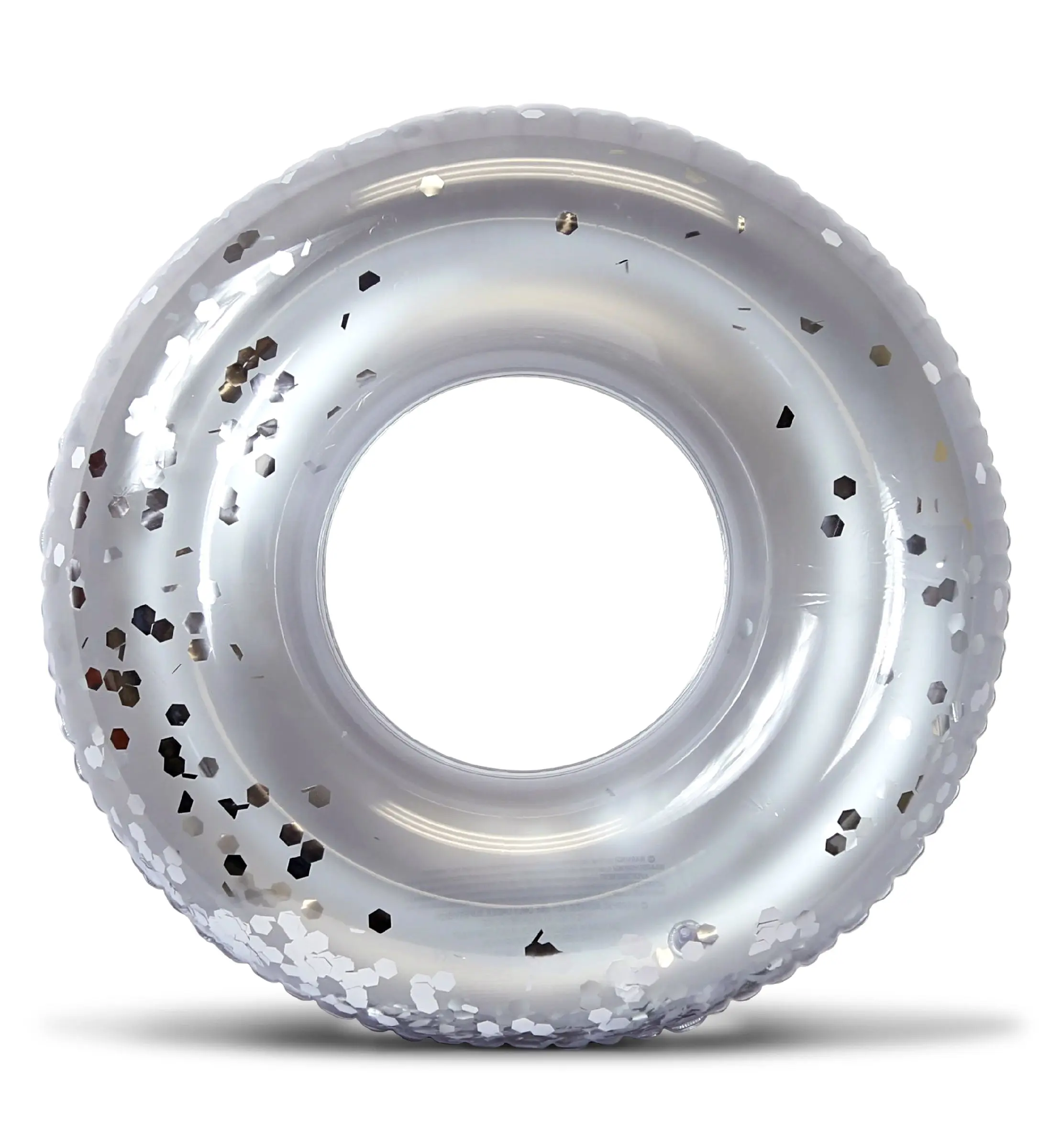 Jumbo Pool Float with Silver Hexagon Glitter, 37-Inch Inflatable Ring Lounger for Adults, Durable PVC Vinyl with Easy Inflation Valve, Gold Confetti, Manual, Quick Valve System, Elegant Modern Inflatables, Heavy Duty Pool Inflatable Mat