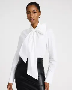 Express Stretch Cotton Poplin Oversized Tie Neck Shirt