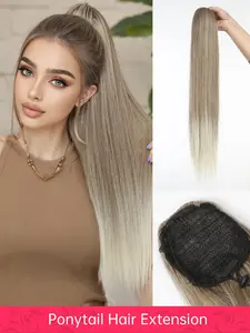 Women's Long Straight Ponytail Hair Extension, High-Temperature Fiber Material, Gradient Natural Synthetic Wig