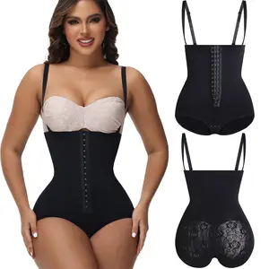 Curveshe Bodysuit with Detachable Shoulder Strap Open Bust Hook and Eye Control Thong Body Shaper for Versatile Styling