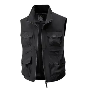 Men's Outdoor Workwear Multi-Pocket Fishing Vest Hunting Travel Waistcoat Camera Work Vest, Stand Collar Breathable Quick-Dry Zipper Sleeveless Gilet, Stylish Men's Camping Shirt Spring Autumn Outdoor Apparel