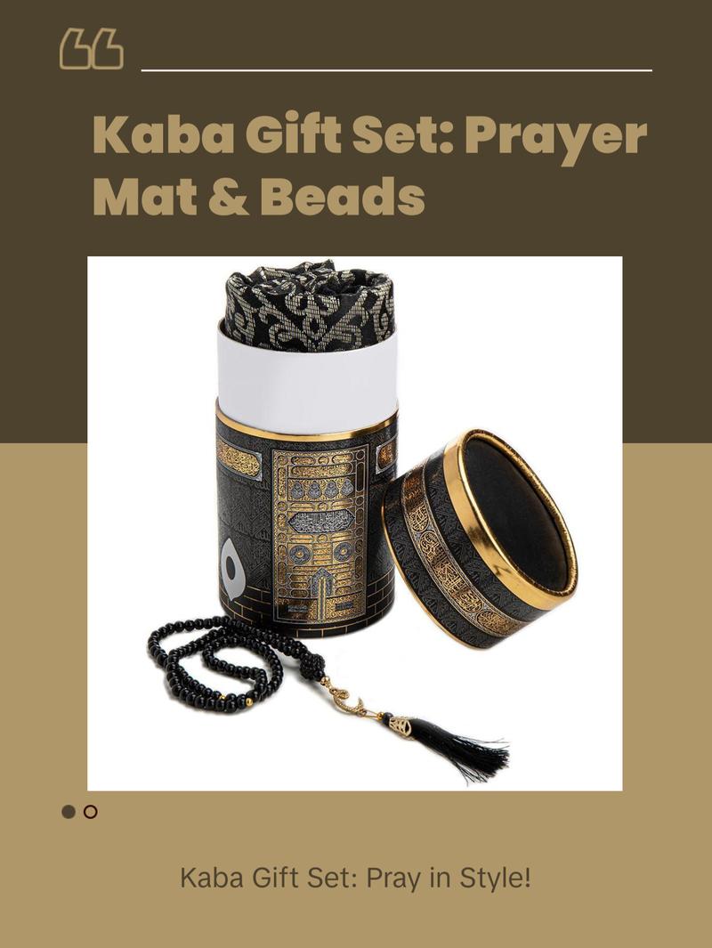 Kaba Cylinder Gift Box Set with Prayer Mat & Prayer Beads - Black