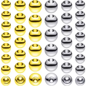 Canlierr 120 Pieces Memory Wire End Caps 3mm 4mm 5mm Stainless Steel Cord End Caps Half Drilled Beads for Earrings Necklace Bracelet Jewelry Making DIY Crafts(Gold, Silver)