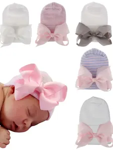 Newborn Hospital Hat, Baby Girl Hat with Bow, Soft Cute Double Layer Infant Knot, Baby Knit Cap, All Seasons, Slim-Fitting, Cute Style, Bonnet