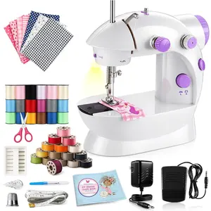 Dual Speed Sewing Kit for Beginners with Extension Table, Mini Sewing Machine with Light, Foot Pedal & Accessories for Travel Repair, White