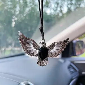 car bracket Elegant Metal Eagle Car Hanging Decoration with Intricate Feather Detailing & Black Gemstone Eye - Durable Metal Car Interior Accessory for Rearview Mirror or Dashboard - Stylish Vehicle Decor, Car Decoration, Intricate Wing Det