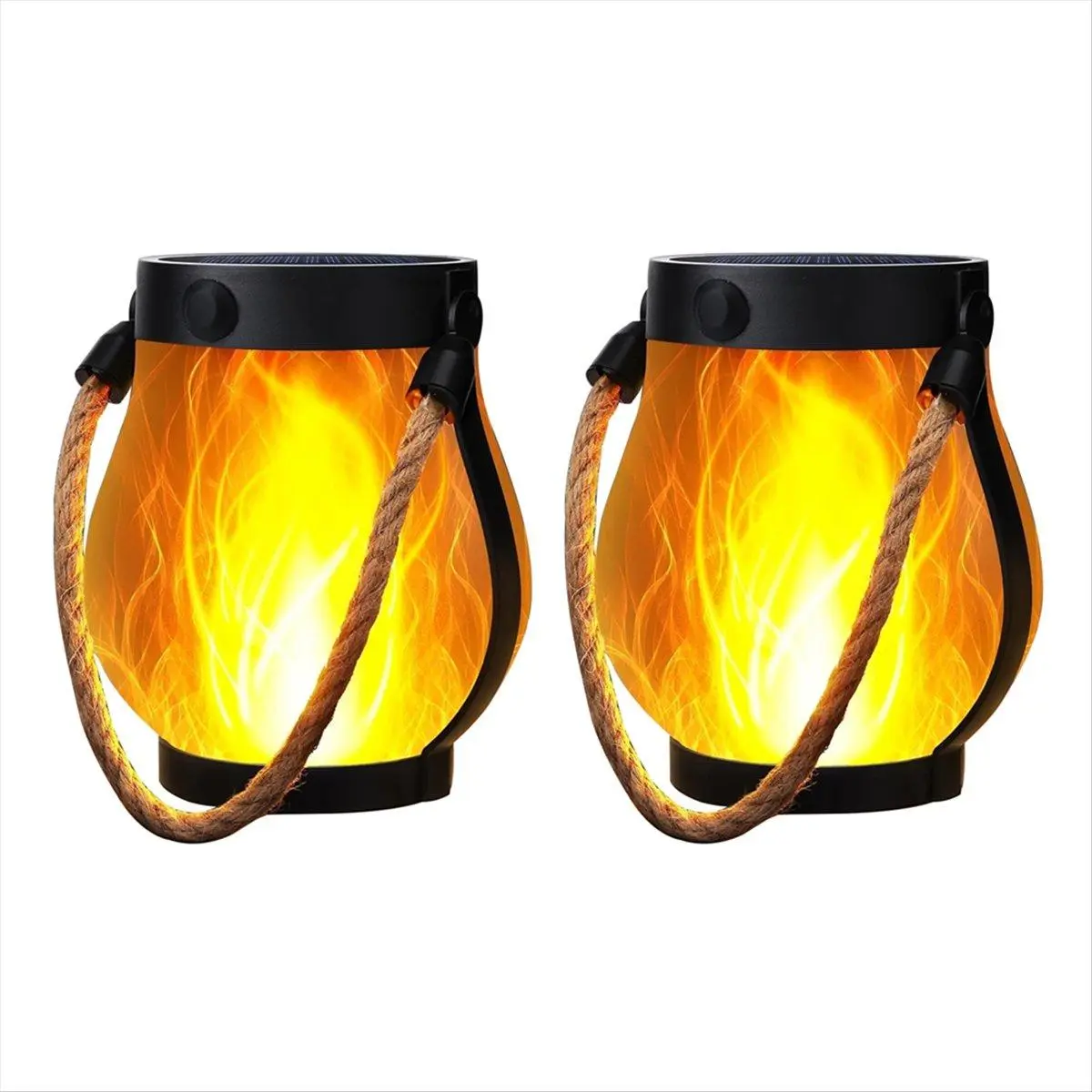 Solar Lanterns Lights Flickering Flame Garden Lights with Dual Charging USB & Solar Outdoor Waterproof Hanging Lantern