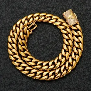 Custom Letter Cuban Chain 14mm Gold Color Stainless Steel A To Z Initial Clasp Miami Hip Hop Jewelry Gift for Men Women