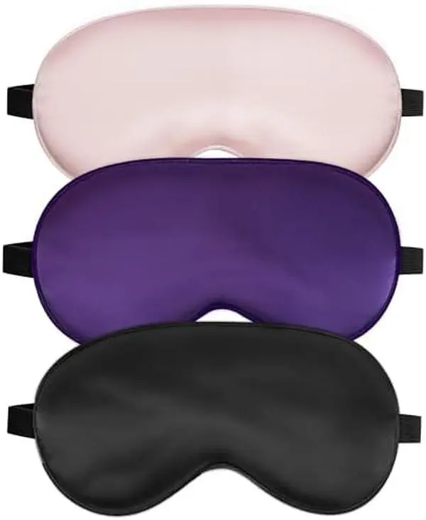 Sleep Mask, Silk Eye Mask for Sleeping with Adjustable Strap, Satin Blackout Sleeping Eye Mask for Men&Women, Comfortable Blindfold Eyeshade for Night Sleep (Black,Pink,Purple)