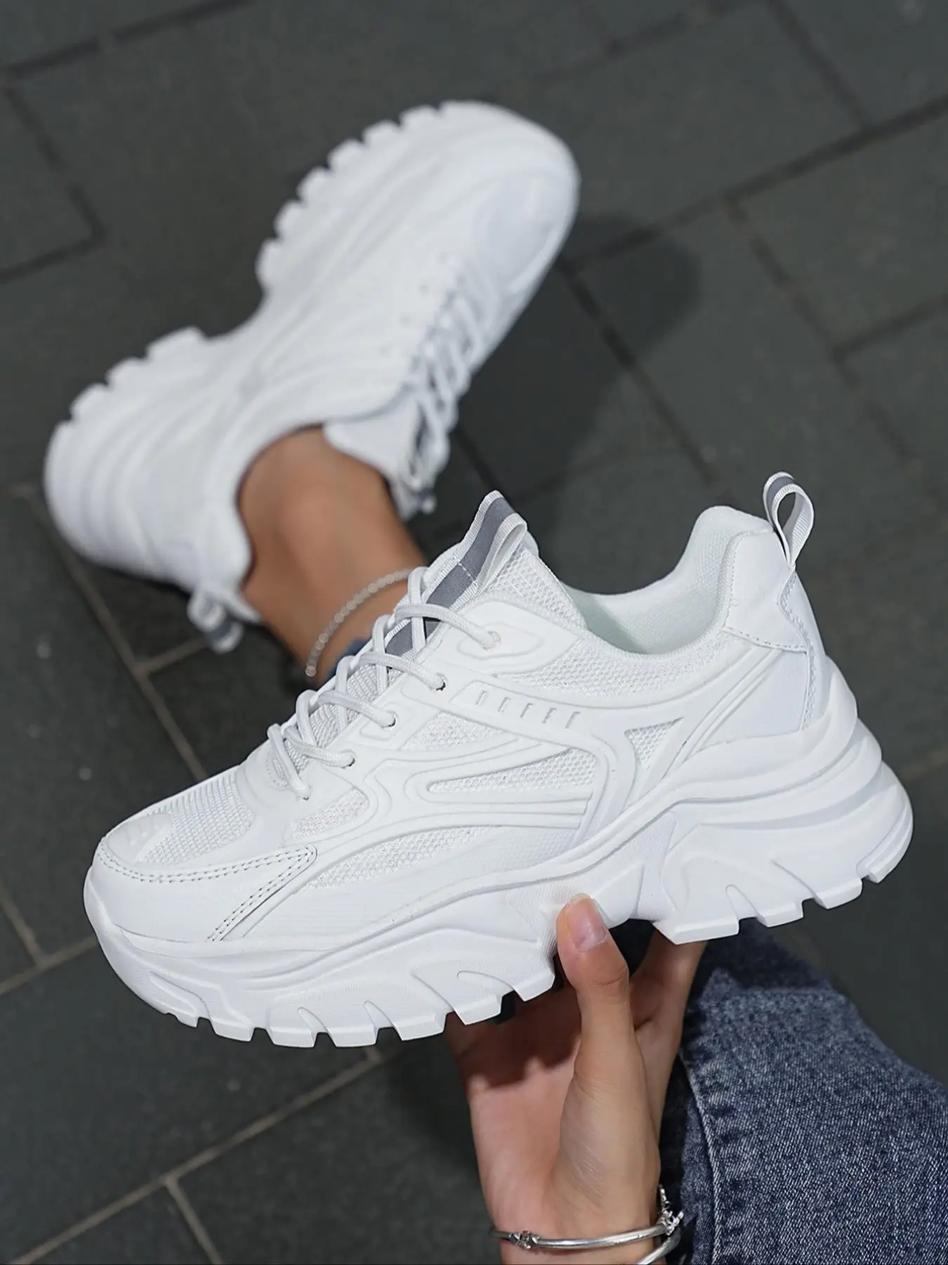 Women's Fashionable Plain Platform Sneakers, 1 Pair Casual Comfortable Breathable Sports Shoes, Female All-match Chunky Sneakers for Daily Wear