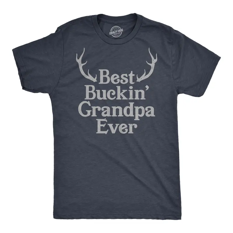 Mens Best Buckin Grandpa Ever T Shirt Funny Fathers Hunting Tee for Grandfather Mens Funny T Shirts Cool Vintage Graphic Tees Dad Joke Shirts for Men Funny Hunting Short Sleeve Novelty Tees for Guys Navy