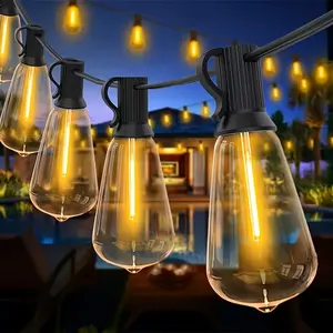 Solar outdoor string lights 100/60 feet, ST38 outdoor garden lights, shatter-proof explosion-proof type with adjustable light, retro Edison bulb, solar power supply, suitable for gardens, backyards, gardens, taverns, warm white light.