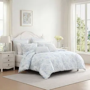 Laura Ashley Annalise Floral Blue Twin Bed Comforter Set, Stylish Bedding Set for Bedroom Use, Bedding Sets