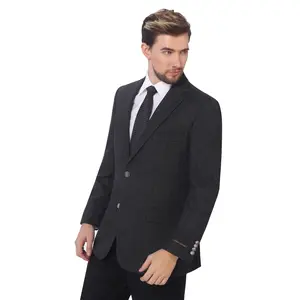 P&L Men's Wool Blend Blazer Dark Charcoal Jacket Classic Fit Suit Notch Lapel 2 Button