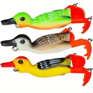 Duck Design Fishing Lure, 3 Counts/set Artificial Fishing Bait with Double Legs Rotating & Hooks, Lifelike Fishing Bait, Outdoor Fishing Accessories