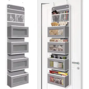 Giraffe Creation Over Door Organizer with 4 Large Capacity Pockets, Hanging Organizer Storage for Closet Bathroom Nursery Bedroom Dorm, Toys Cosmetics Sundries and Baby Essentials, Gray