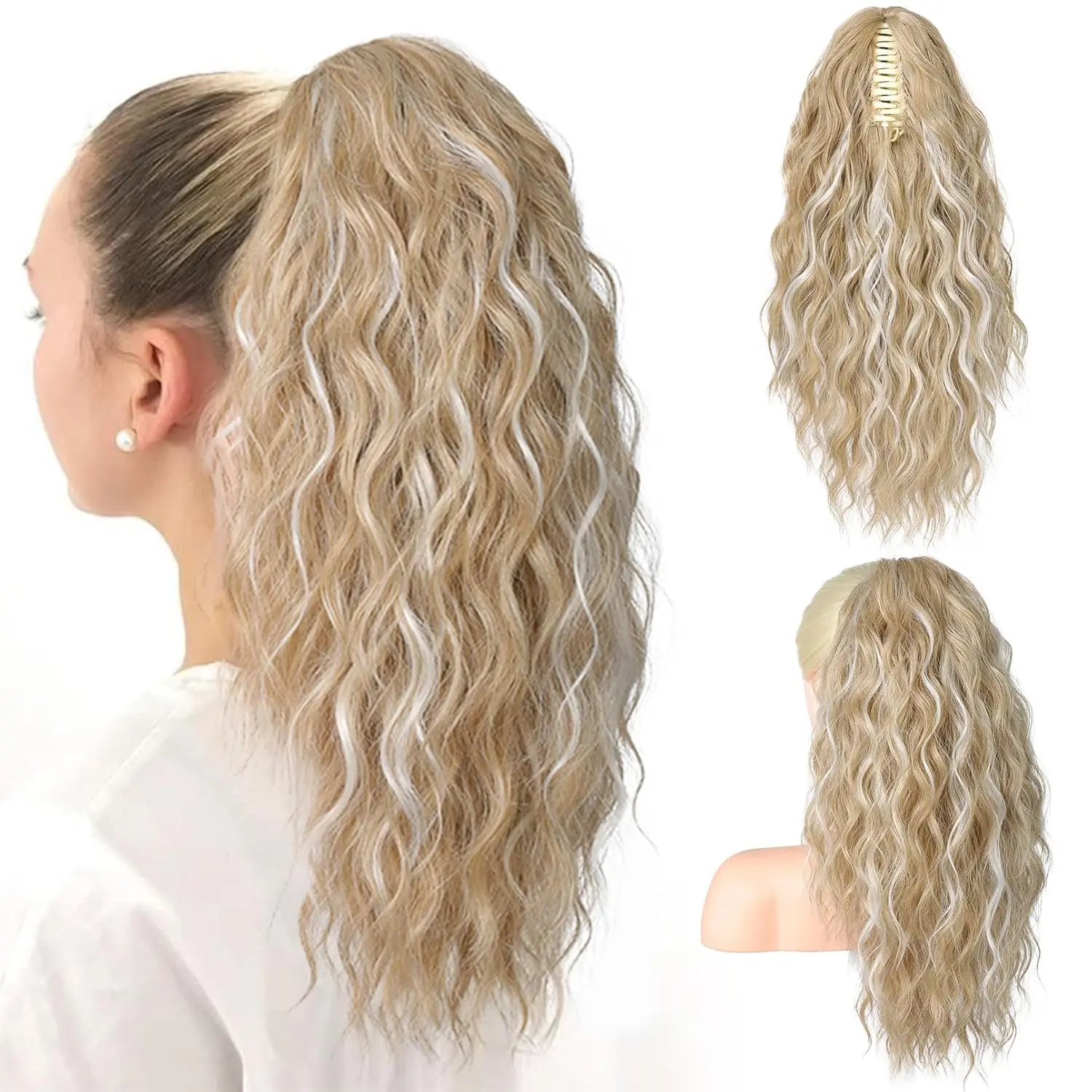Twicebeauty 18-Inch Synthetic Long Curly Wavy pony tail Claw Clip-in Ponytail Extension for Women & Girls Daily Party Use Versatile & Easy to Apply