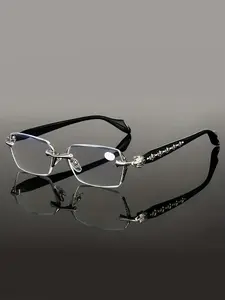 High-End Frameless Men's Glasses, Metal & Transparent Material, Flat Lenses, Elegant Daily Wear, Luxurious Social Occasions, Square Frame Glasses