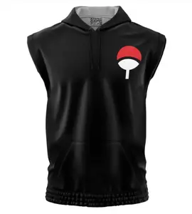 Uchiha Symbol Black Sleeveless Hoodies, Shippuden Anime Graphic Sleeveless Sweatshirt Hoodies