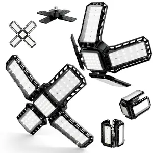 4+1 Blade Garage Light Multi-angle adjustable, flame-retardant, durable and efficient in heat dissipation. Universal E26/E27 base, plug-and-play. Ideal for garages, basements, warehouses, supermarkets and commercial areas.
