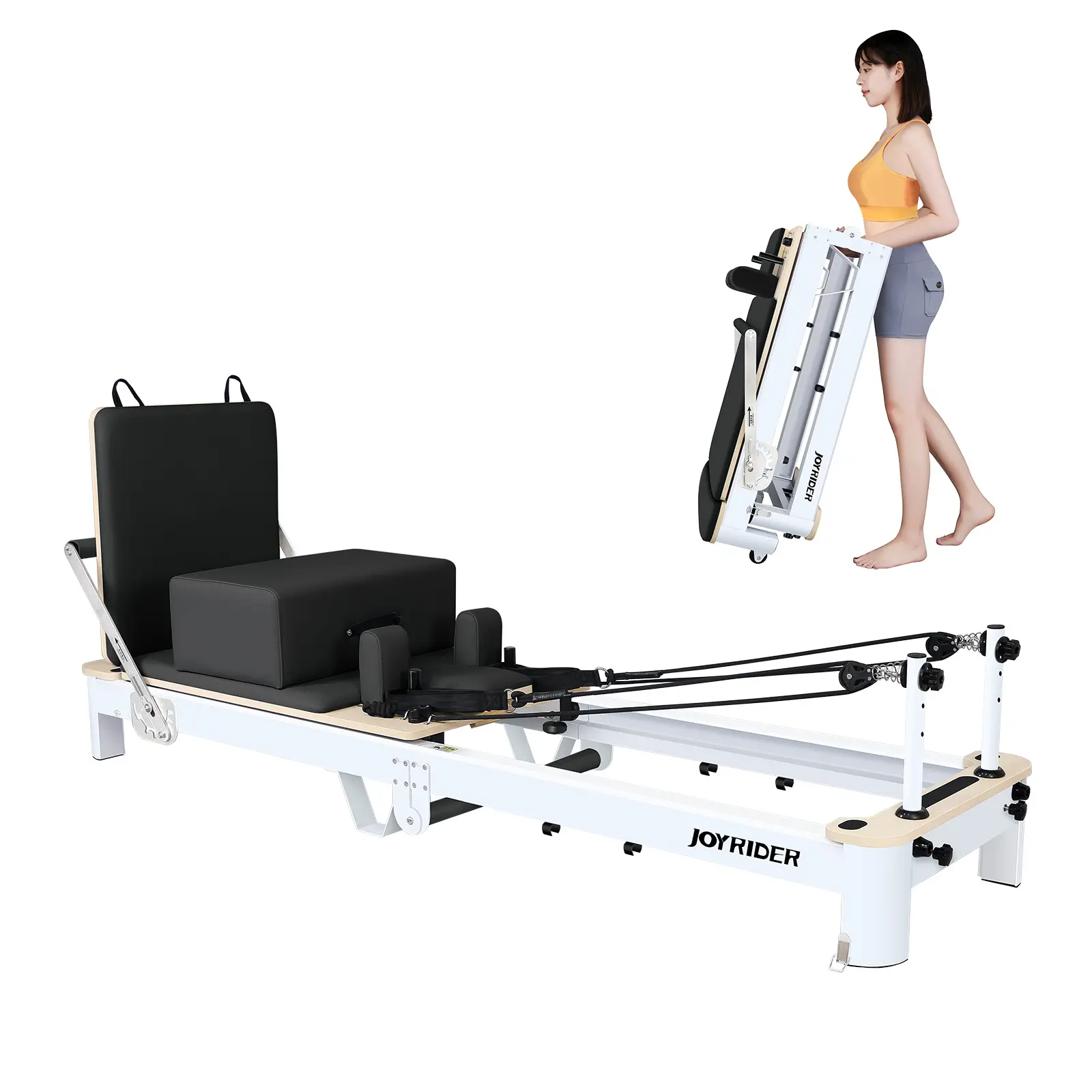 JOYRIDER Foldable Pilates Reformer, Pilates Reformer Machine, Portable Pilates Reformer for Home Use with 6 Springs, Padded Jump Board-Up to 480 lbs Weight Capacity(Black)） Exercise Stretching Equipment Resistance