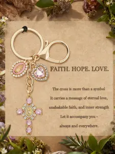 1pc Charm Keychain With Cross,Pearl And Diamonds - Cross Keychain, Stylish Keychain, Bag Charm,Cross Pendant,Decorative Wallet Backpack Accessories, Earphone Bag Accessories, Ring Buckle Decorative Keychain For Luggage And Cars - Single Piece Accessory