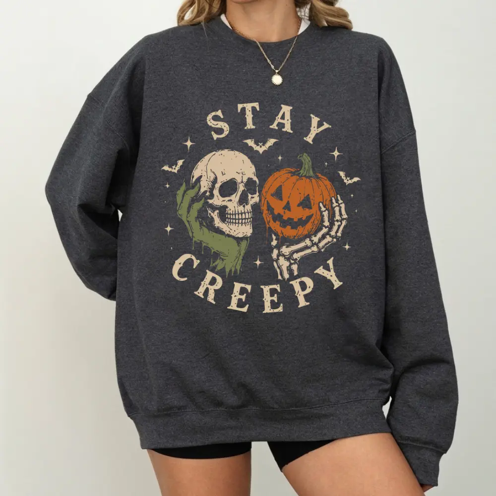 Stay Creepy Sweatshirt, Retro Dripping Skeleton Halloween Crewneck, Pumpkin Spooky Graphic Sweater, Gothic Horror Pullover, Grunge Fall Gift