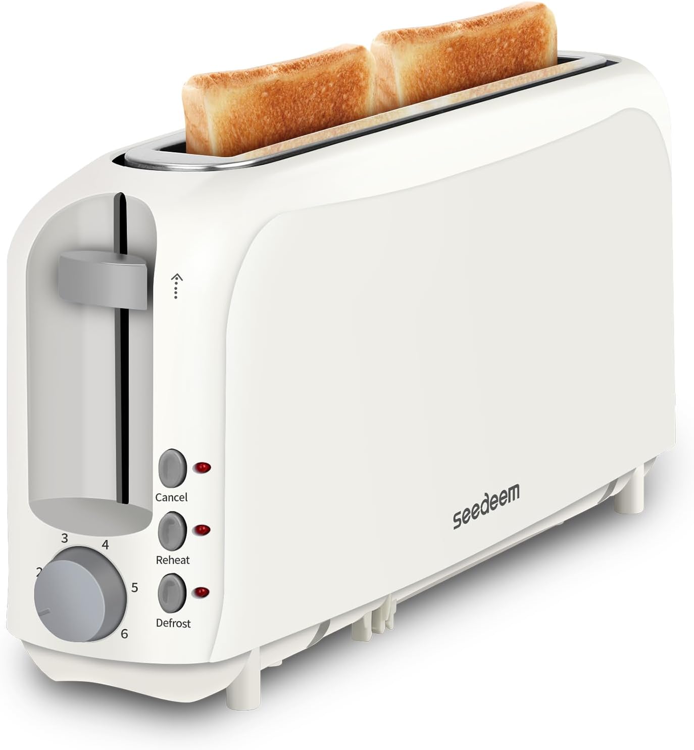 Fits-anywhere Kitchenware Slice Slim Toaster 6 Setting Shade Control with Cancel & Reheat & Defrost Removable Crumb Tray 750 Watt Household Appliances Toastie Maker