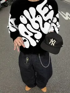 Men's Trendy Graffiti Knit Sweater, Street Style Essential, Comfortable and Warm, Fitted Design, Fall & Winter Fashion, Knitwear