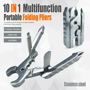 Portable Mini Stainless Steel 10-In-1 Outdoor Folding Multifunctional Pliers Keychain Screwdriver Camping Tool Multipurpose Tool