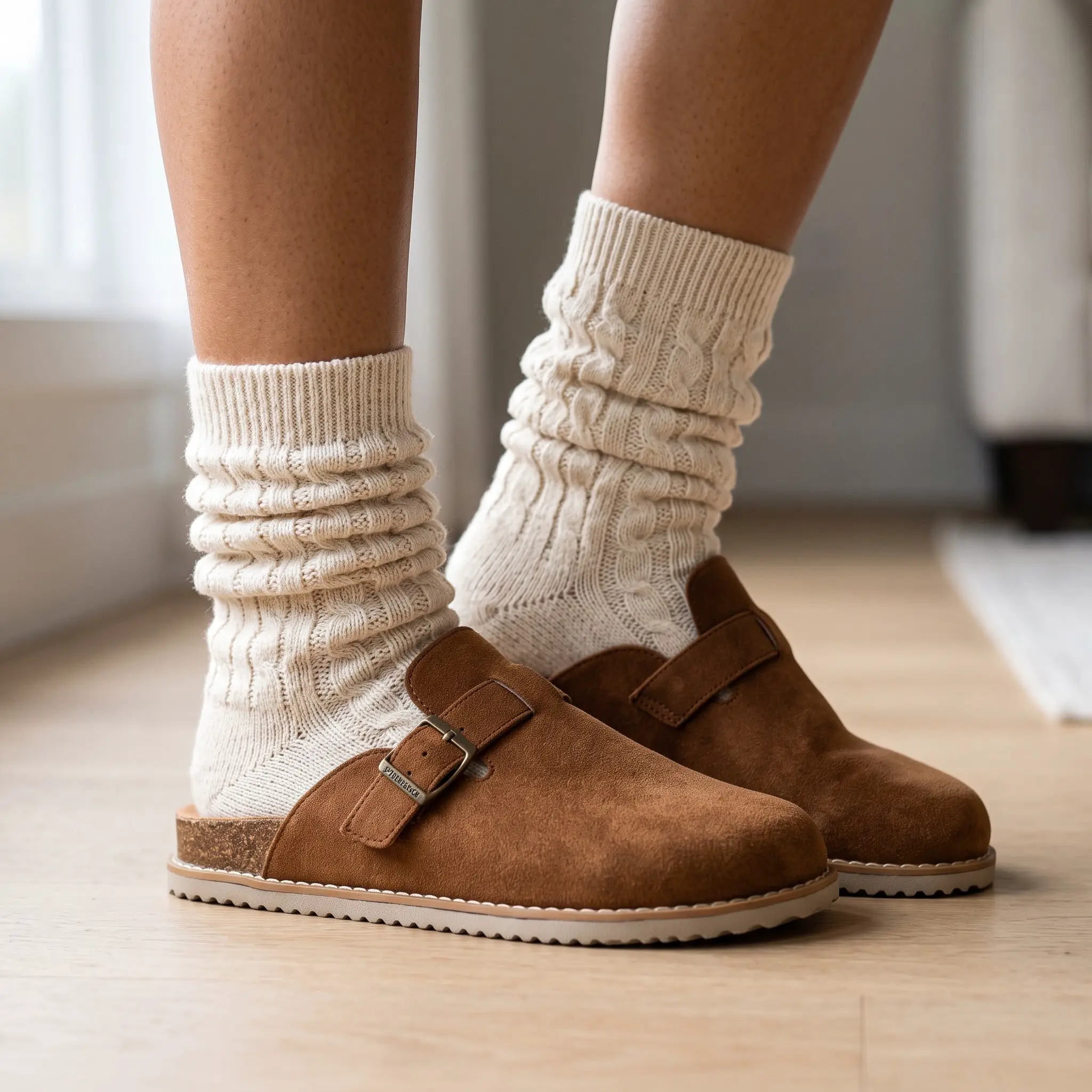 DIMGAMO Women's Leather Mules & Clogs - Soft Cork Footbed, Ergonomic Arch Support, Non-Slip Walking Shoes