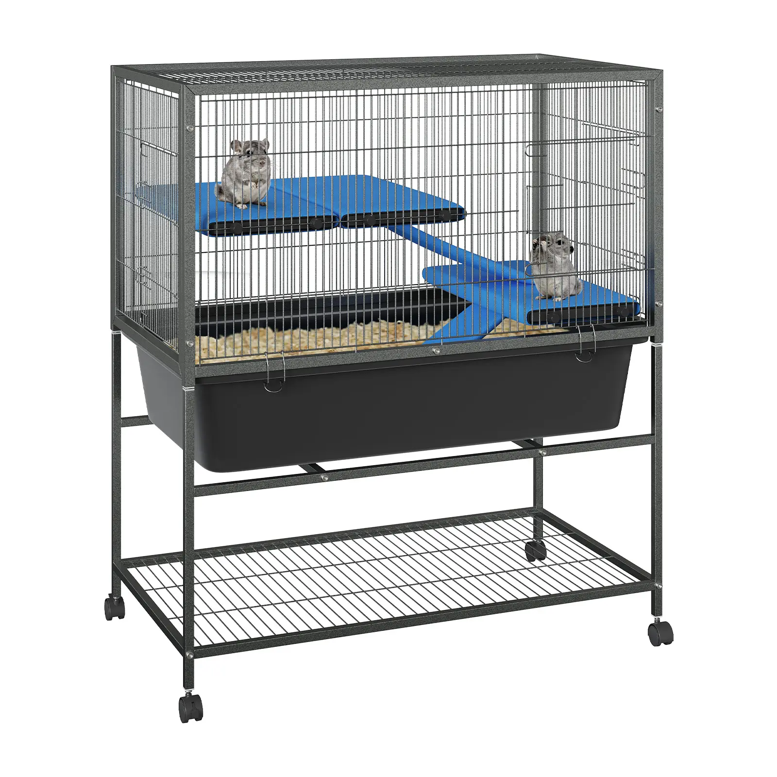 Multi-Level Metal Bird Cage for Small Pets - 5 Removable Non-Slip Ramps & Deep Slide-Out Tray - Small Pet Cage for Ferrets, Chinchillas, Rabbits, Guinea Pigs, Rats