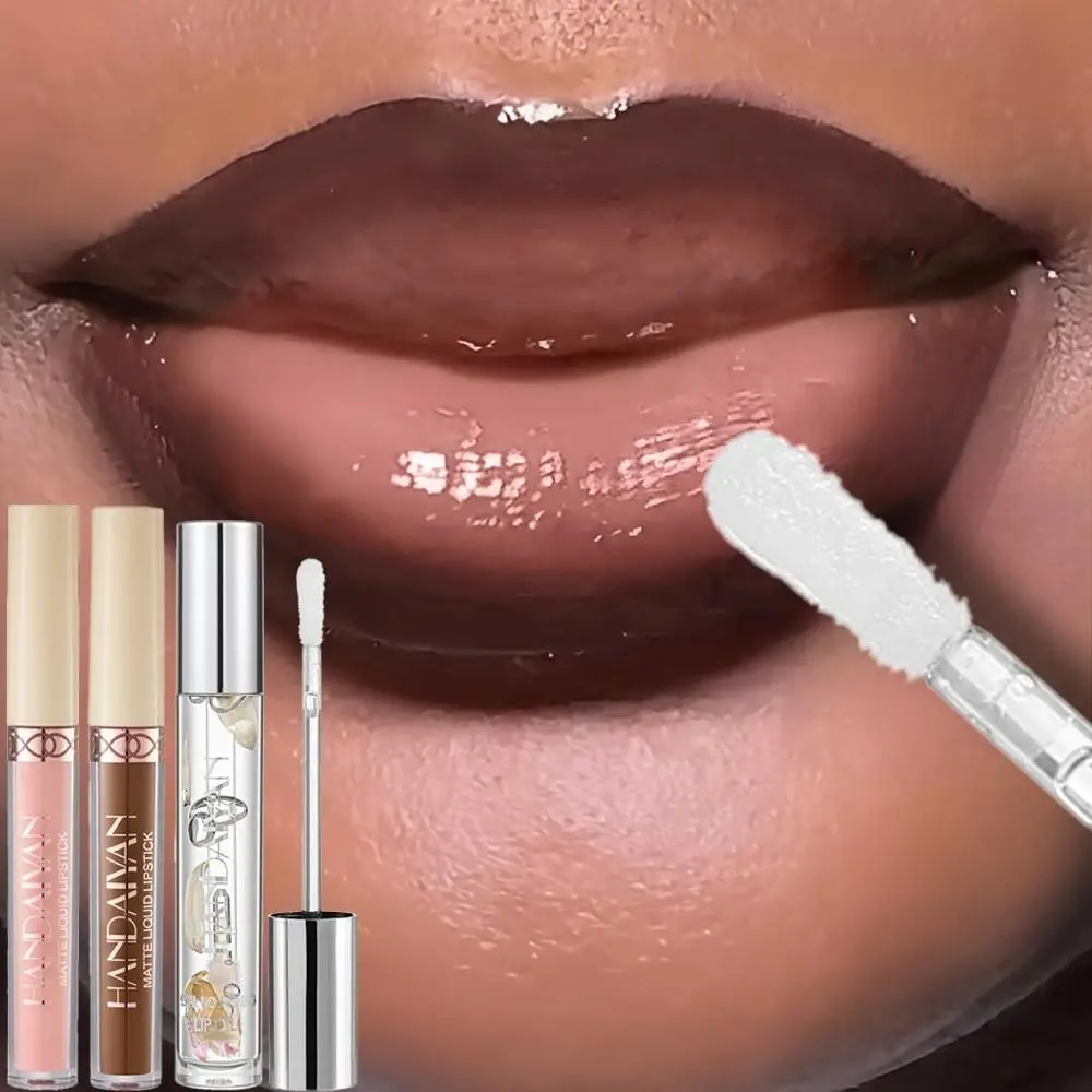 Handaiyan Matte Long-Lasting Glossy Lip Gloss, Smudgeproof Liquid Lipstick, Transparent Dry Flower Lip Oil, Mirror Finish Hydrating Pearl Lip Color, Shiny