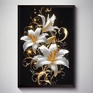 Room Decor 1pc Elegant White Lily Floral Canvas Print, Unframed Modern Wall Art Decor, Waterproof Plant Theme Poster for Living Room, Bedroom, Office, Dining, Bar - Ideal Gift and Decoration