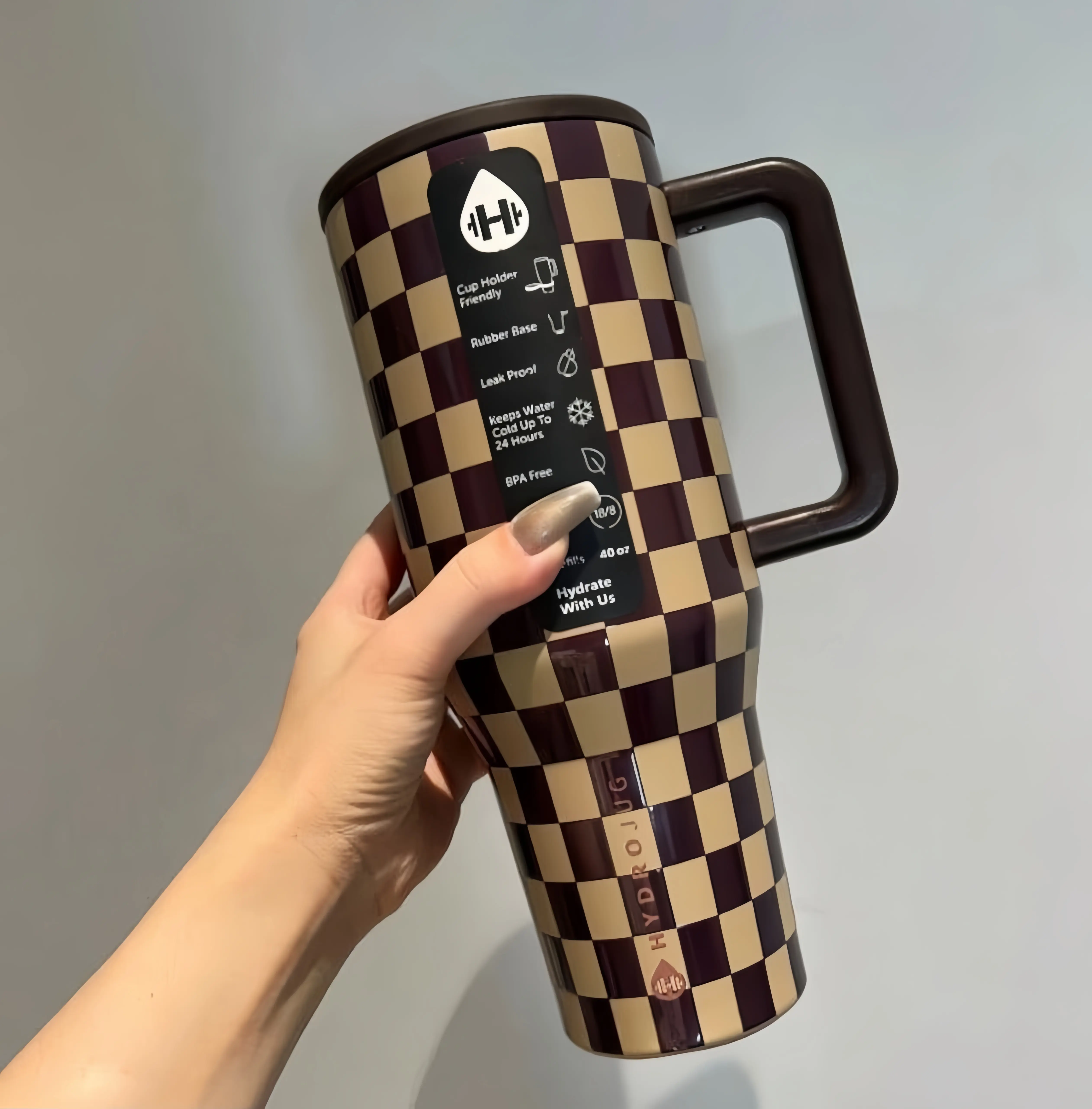 HydroJug Traveler 40 oz Cup | Autumn Chess Limited Edition | 100% Leakproof Insulated Stainless Steel Coffee Travel Mug with Handle and Straw | Compatible with Car Cup Holders, Stylish Water Bottle