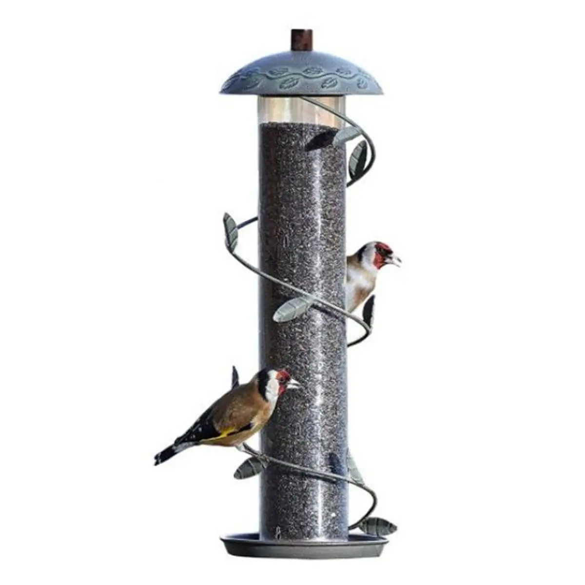 212 MAIN Wild Bird Hanging Feeder, Spiral Decorative Metal Body with Leaf Shape, Natural Look, Twist Top & Mess-Free Design for Outdoor Secret Garden Use