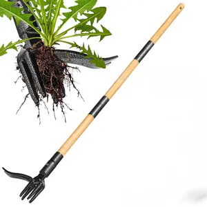 Weed Puller Tool Stand Up Heavy Duty with Long Handle Foot Platform Design 4 Claw Steel Head Weeder for Efficient Weed Removal