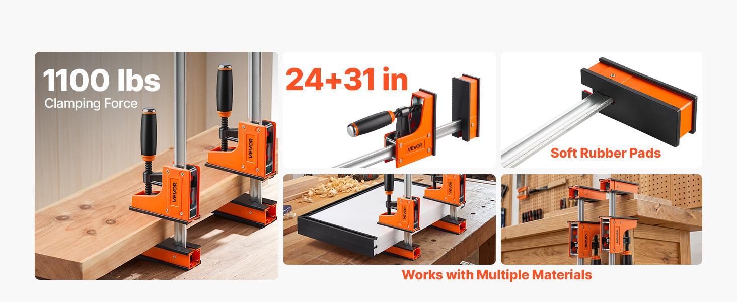 【Summerfinds】VEVOR 4-Piece F-Style Bar Clamps - 24in & 31in Heavy Duty Secure Upgraded, 1100 lbs Clamping Force, 2-in-1 Design, PA6 Handles, Parallel Soft Rubber Pads, Carbon Steel Bar for DIY Woodwork & Wood/Metal Joining Projects, Heavy Duty Clamp 【Summerfinds】VEVOR 4-Piece F-Style Bar Clamps - 24in & 31in Heavy Duty Secure Upgraded, 1100 lbs Clamping Force, 2-in-1 Design, PA6 Handles, Parallel Soft Rubber Pads, Carbon Steel Bar for DIY Woodwork & Wood/Metal Joining Projects, Heavy Duty Clamp