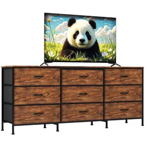 Gaomon 63 In TV Entertainment Center & 9-Drawer Dresser, Wide Stand for 55-70 Inch Screens, Fabric Drawers, Large Storage Cabinet, Metal Frame, Durable Particle Board Top, Adjustable Legs, Quick Setup for Bedroom or Living Room