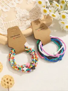 7 Piece Boho Style Colorful Beaded Bracelet Soft Clay Set, Perfect for Holiday Gifts, All Seasons Wear, Plain Pattern Design