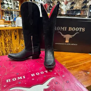 WOMEN KNEE HIGH BOOTS JULIETTE SNIP TOE JET BLACK & SOFT BLACK SUEDE RED BOTTOM