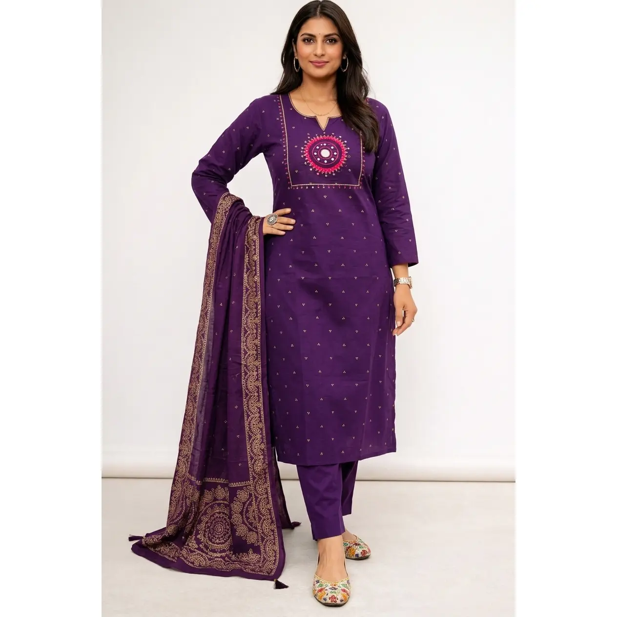 Purple Designer Suit with Kalamkari Mirror Work