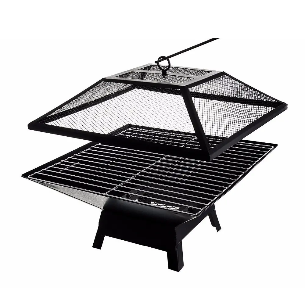 Lixada Square Small Outdoor Fire Pit, High-Quality Iron Mesh BBQ Fire Pit with Stable Design & Poker for Safe Use, Ideal for Camping & Backyard Parties, Fire Pit Outdoor