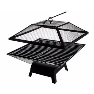Lixada Square Small Outdoor Fire Pit, High-Quality Iron Mesh BBQ Fire Pit with Stable Design & Poker for Safe Use, Ideal for Camping & Backyard Parties, Fire Pit Outdoor