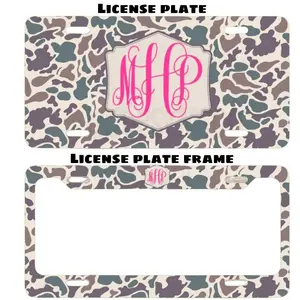 Duck Camo Custom Monogram License Plate & Frame – Stylish Car Accessories Set for Hunters & Outdoor Lovers, Truck Car Tags, Gifts for Him, Tag for Car, Car Accessories