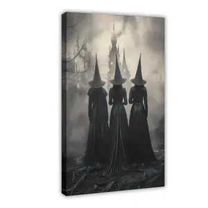 Vintage Halloween witch silhouette canvas poster, gothic art print, ideal gift for living room bedroom study wall decoration, haunted castle background, home decor Ornaments Artistic Photo Frame-Style