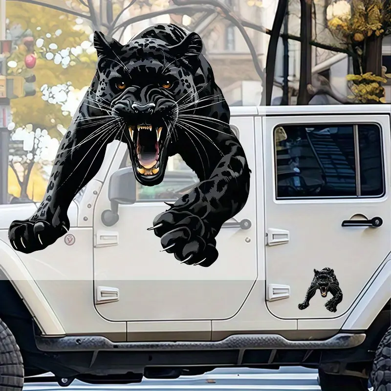 1PC  3D Super Realistic Panther Raid Car Sticker Is Easy To Apply Without Leaving A Trace  Suitable for Car Windshield Body Scratches To Block Bumper Fuel Tank Personalized Cool Animal-themed Decorative Decals