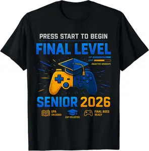 100% Cotton Tee Senior Class Of 2026 Back To School Gamer Senior 2026 T-Shirt T-Shirt with Look