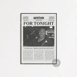 Giveon Retro Newspaper Print, For Tonight Poster, For Tonight Lyrics Print, Give or Take Poster No Frame